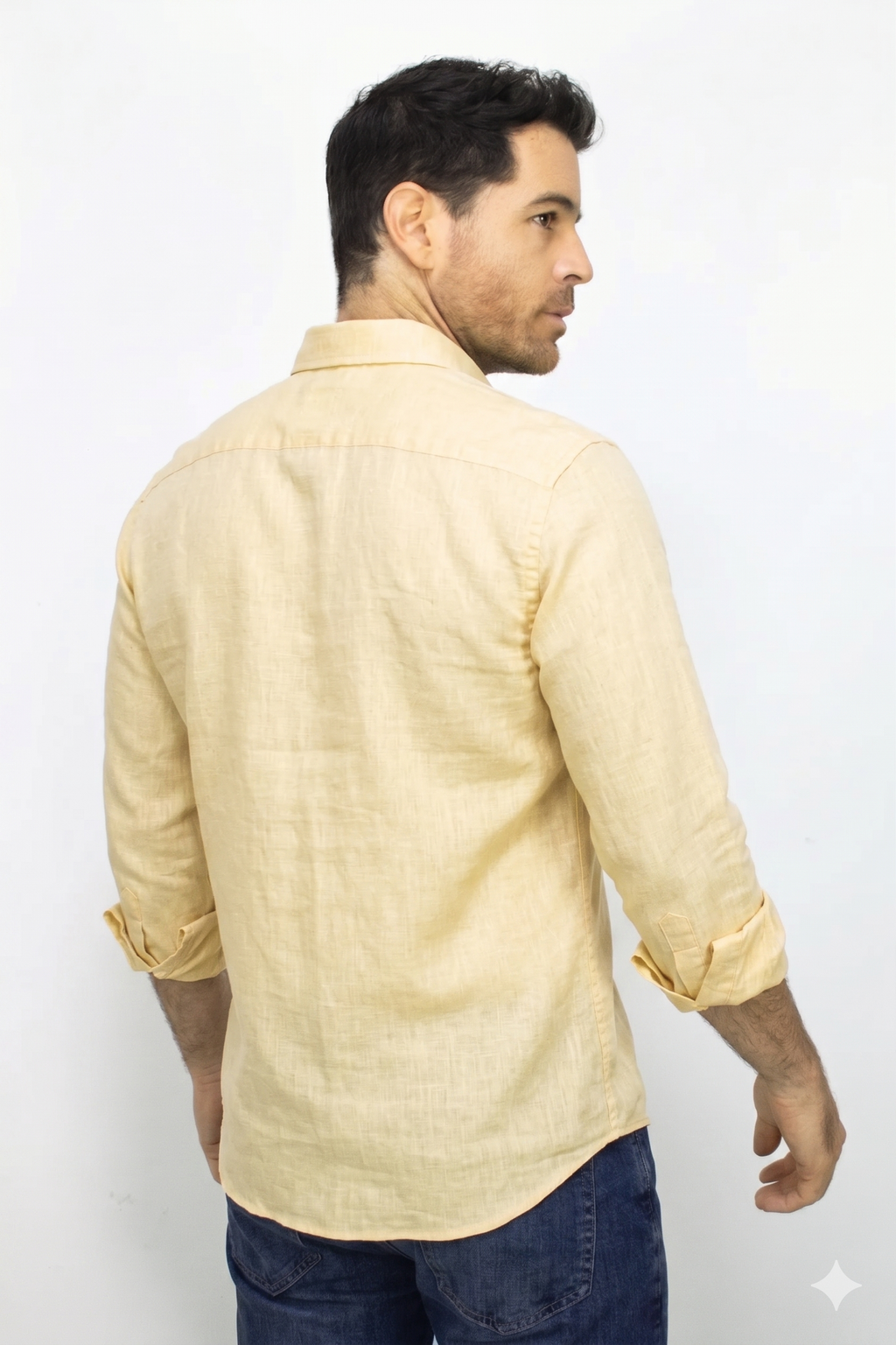 Camisa Lino Manga Larga Para Hombre