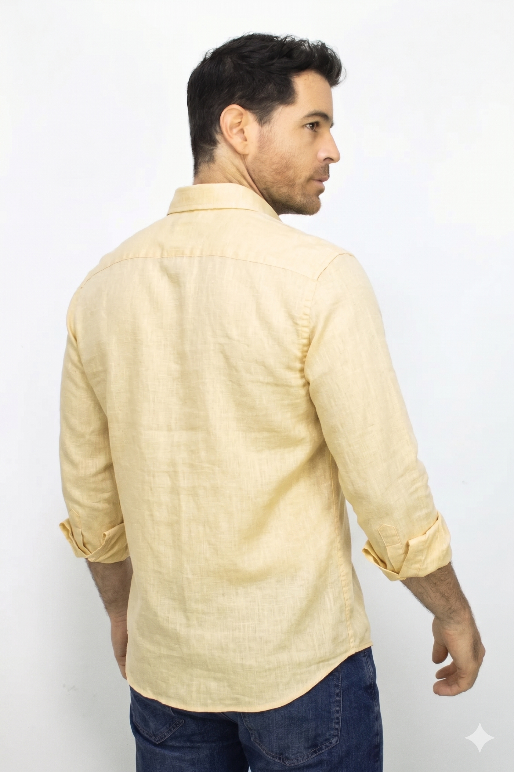 Camisa Lino Manga Larga Para Hombre