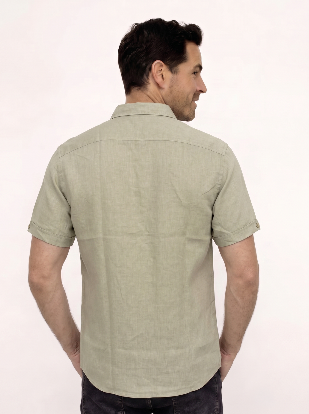 CAMISA LINO MANGA CORTA GRIS PARA HOMBRE