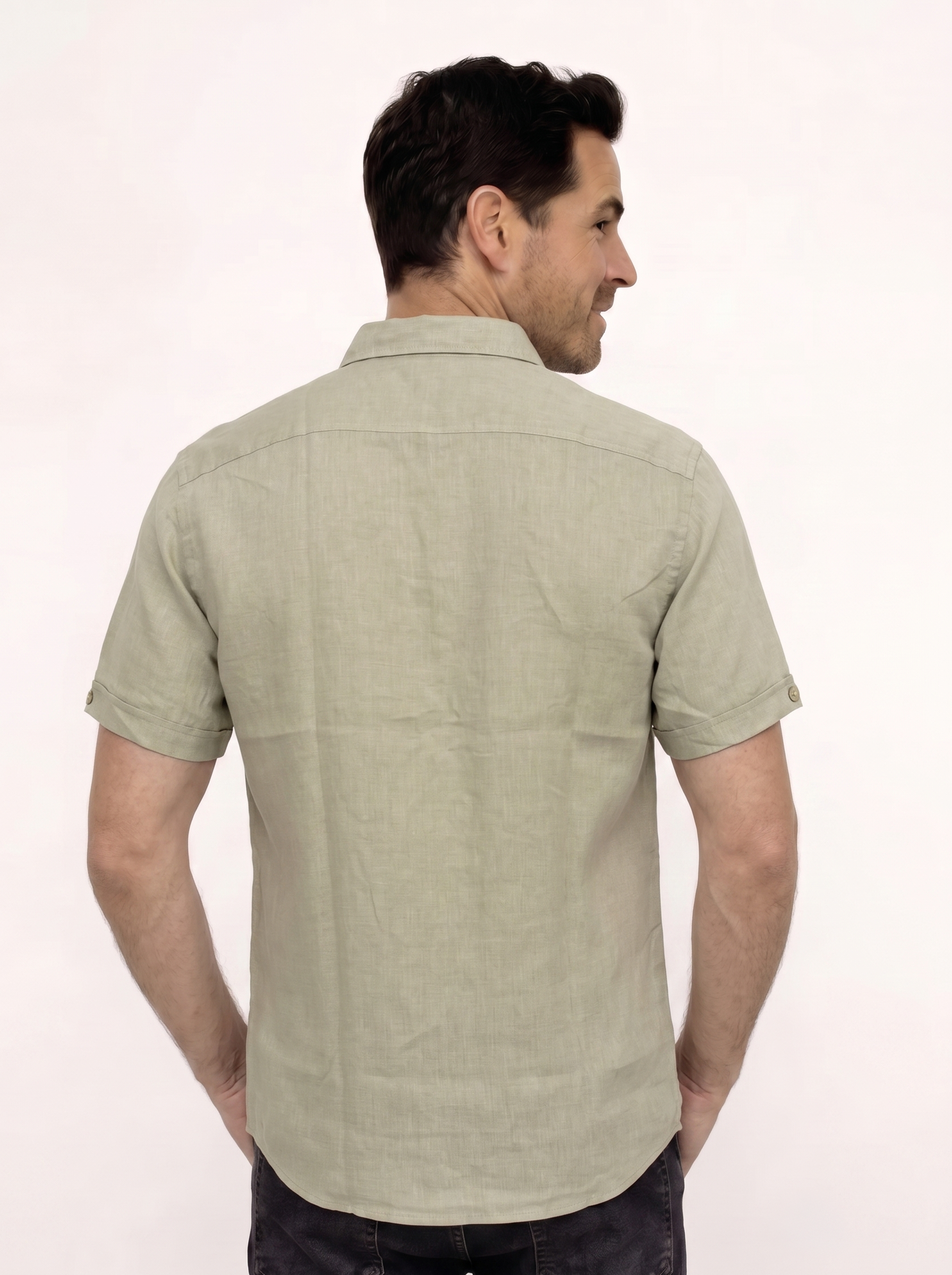 CAMISA LINO MANGA CORTA GRIS PARA HOMBRE