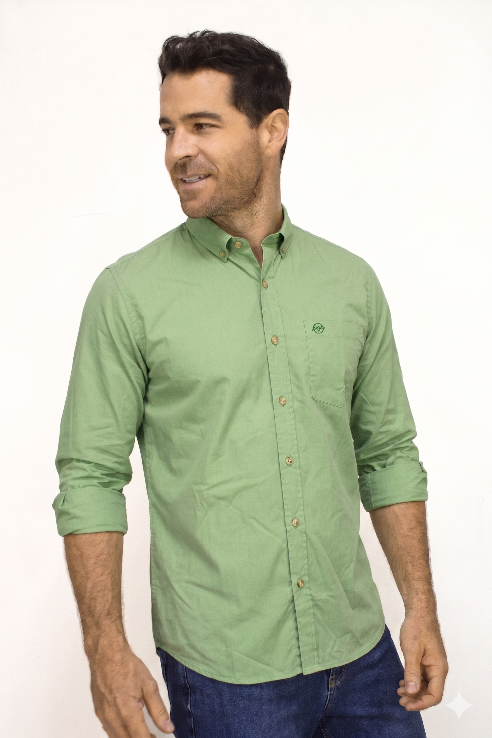 Camisa Manga Larga Verde Para Hombre