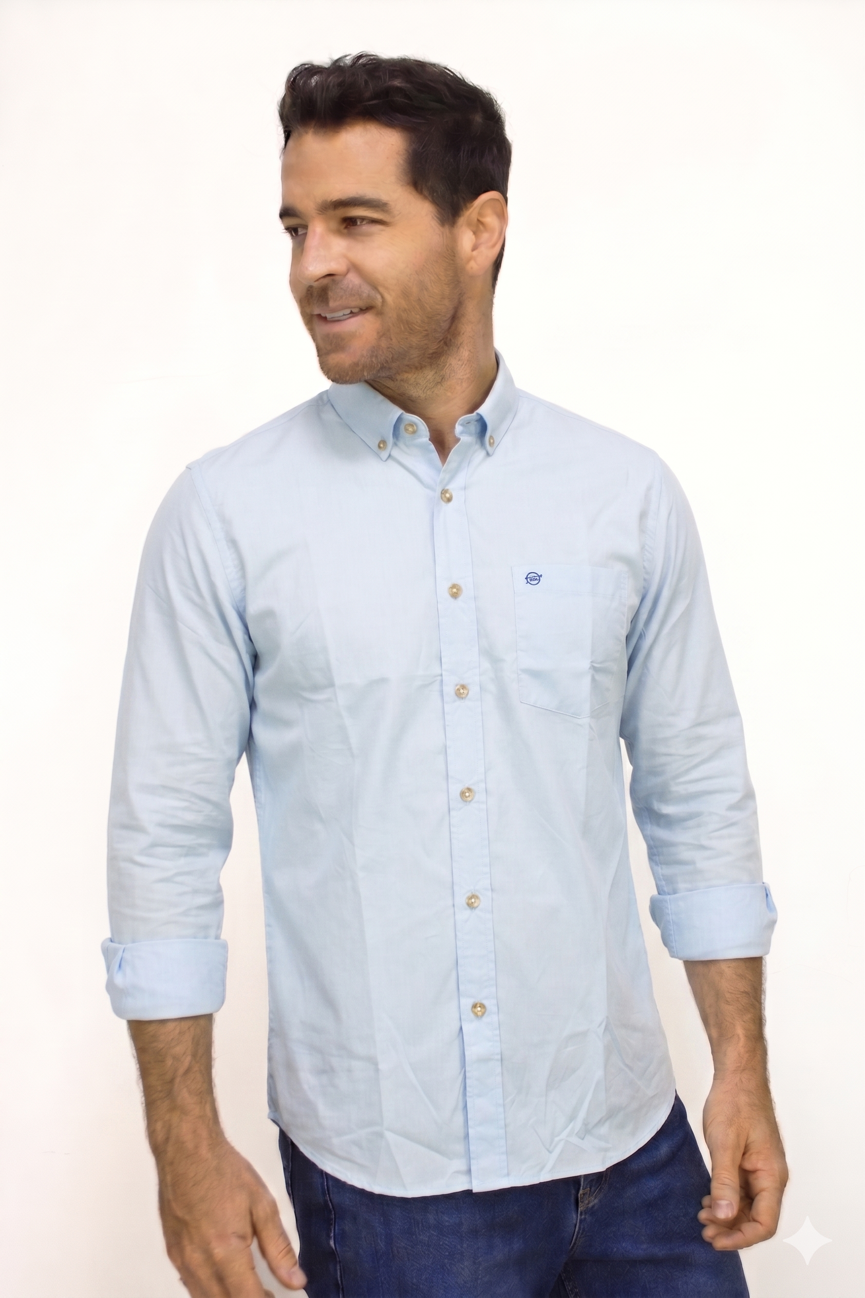 Camisa Manga Larga Azul Para Hombre