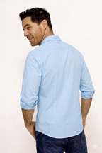 Camisa Manga Larga Azul Para Hombre
