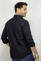 CAMISA MANGA LARGA NEGRA POPELINA PARA HOMBRE