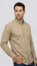 CAMISA MANGA LARGA CAFE EN POPELINA PARA HOMBRE