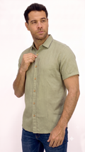 CAMISA LINO MANGA CORTA GRIS PARA HOMBRE