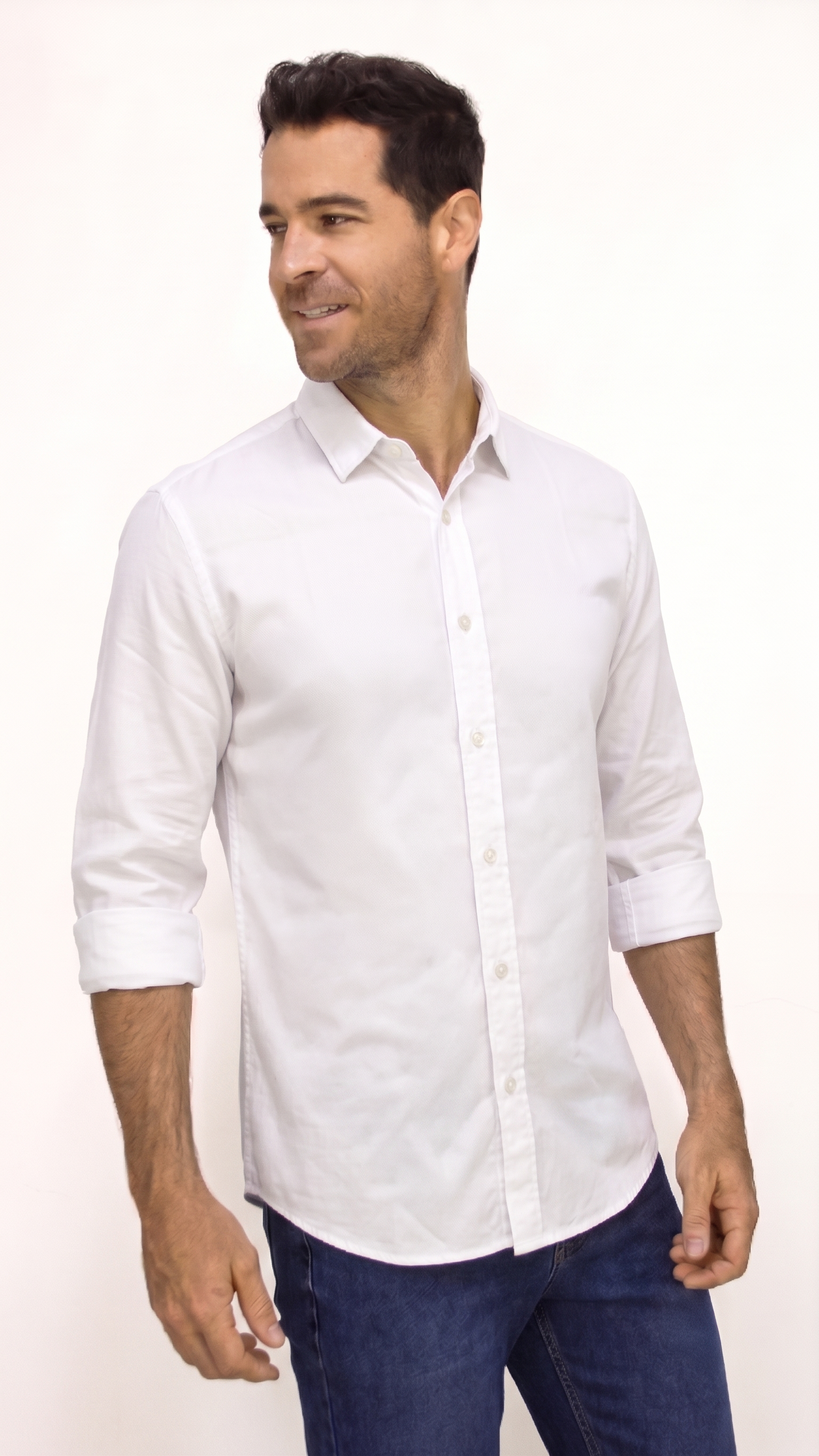 CAMISA MANGA LARGA OXFORD BLANCA PARA HOMBRE