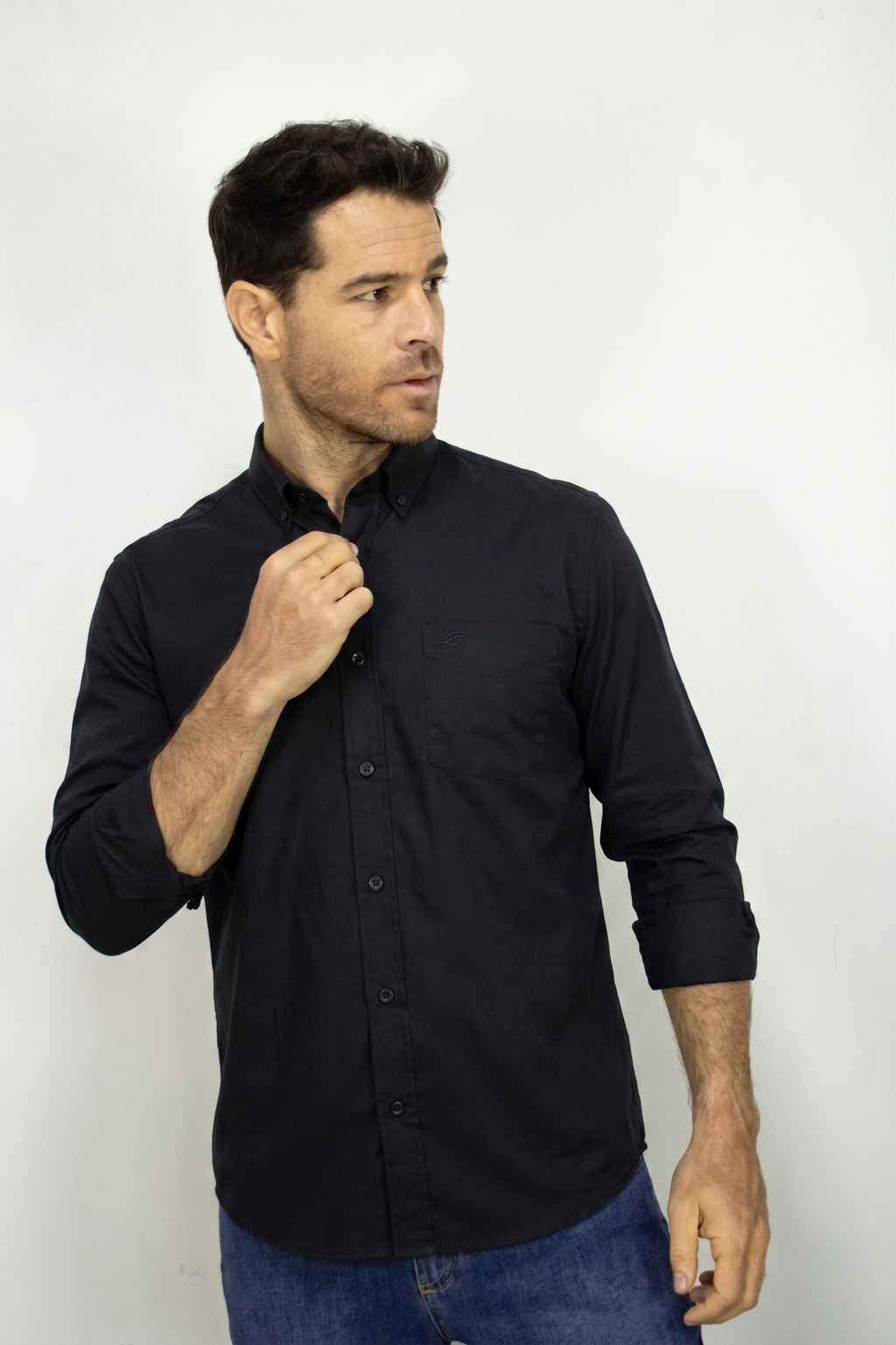 CAMISA MANGA LARGA NEGRA POPELINA PARA HOMBRE