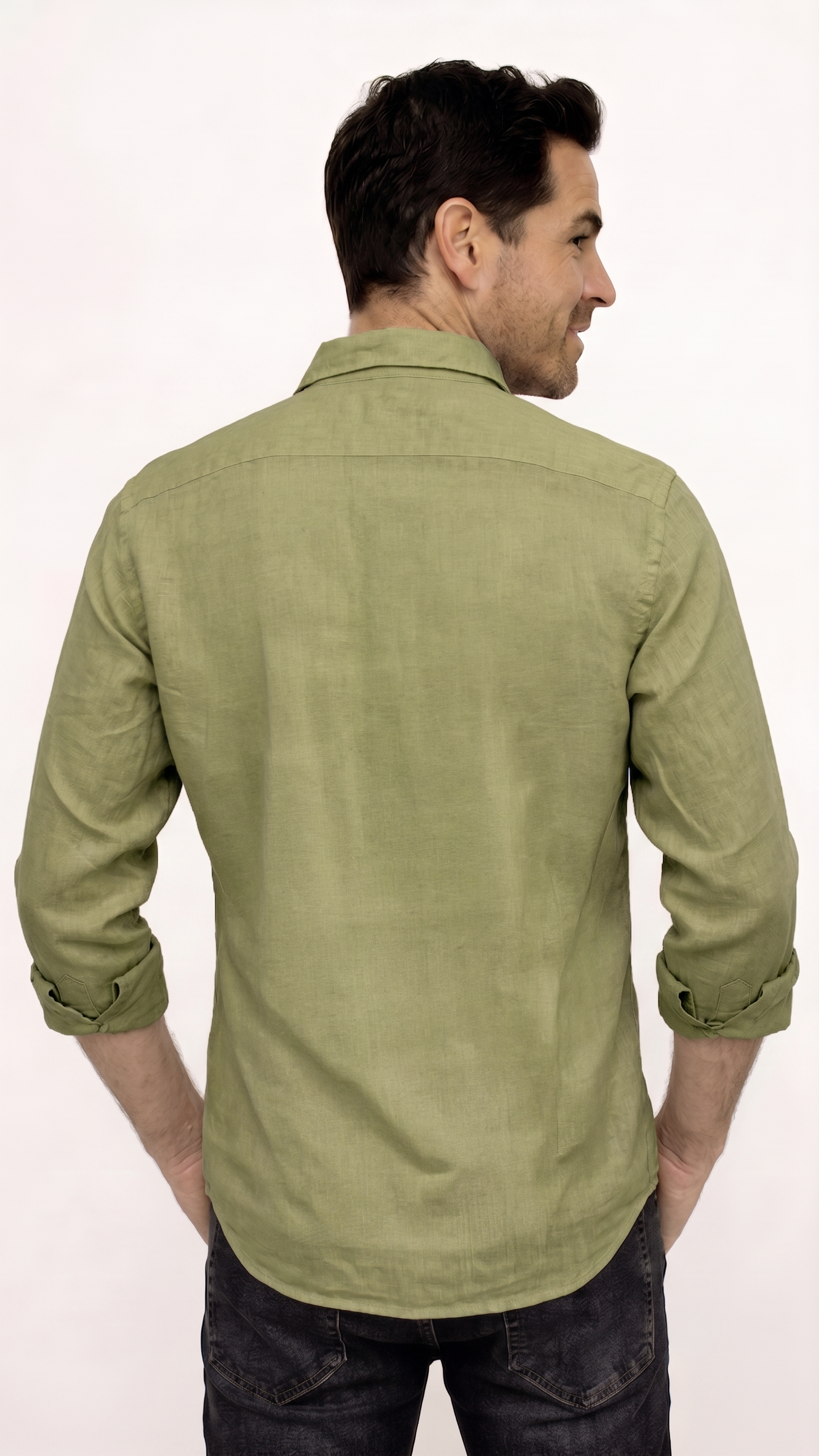 CAMISA LINO MANGA LARGA VERDE PARA HOMBRE