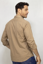 CAMISA MANGA LARGA CAFE EN POPELINA PARA HOMBRE