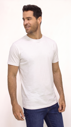 CAMISETA BÁSICA PESADA CUELLO REDONDO BLANCA PARA HOMBRE