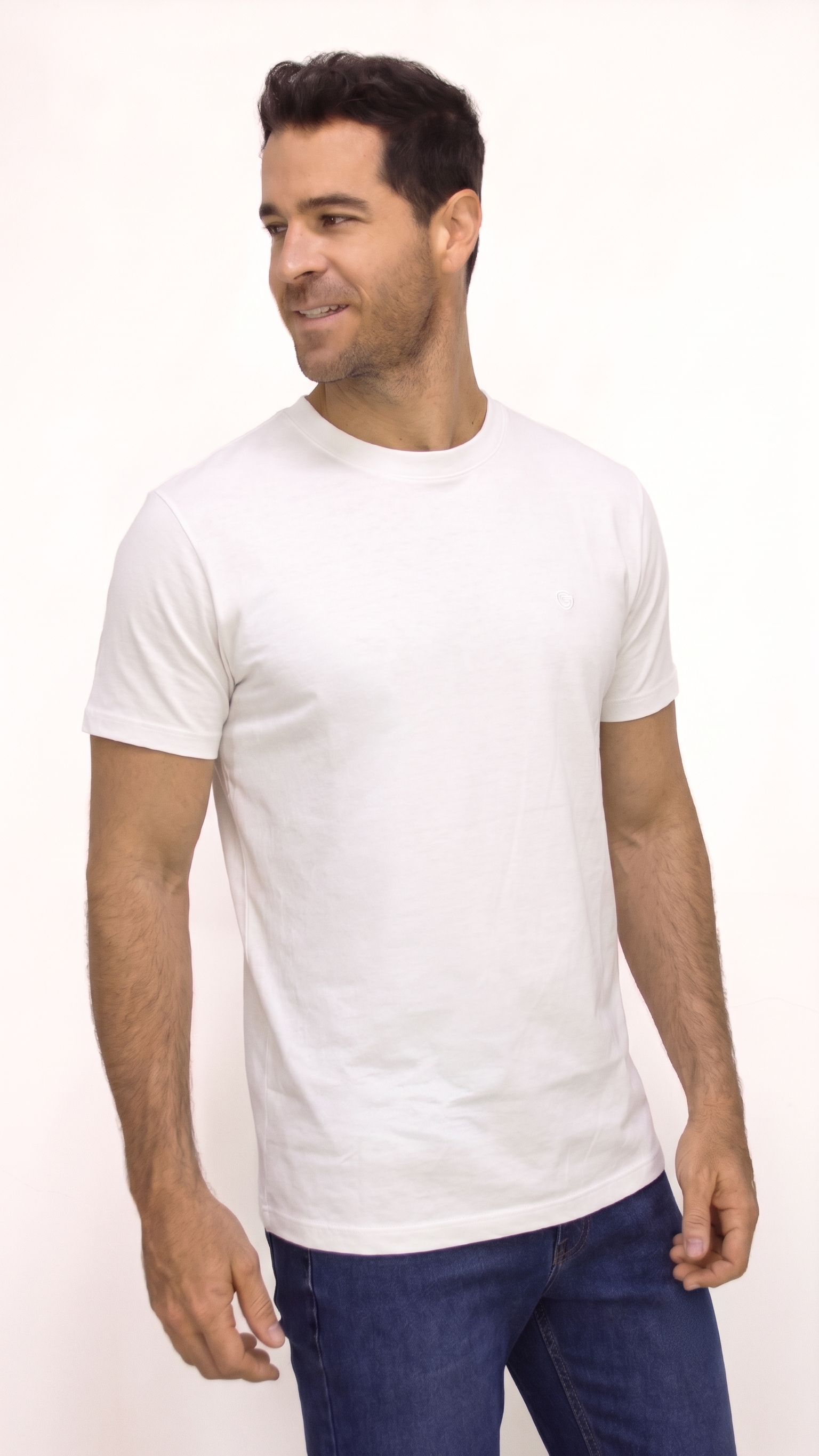 CAMISETA BÁSICA PESADA CUELLO REDONDO BLANCA PARA HOMBRE
