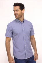 CAMISA MANGA CORTA A CUADROS AZUL PARA HOMBRE
