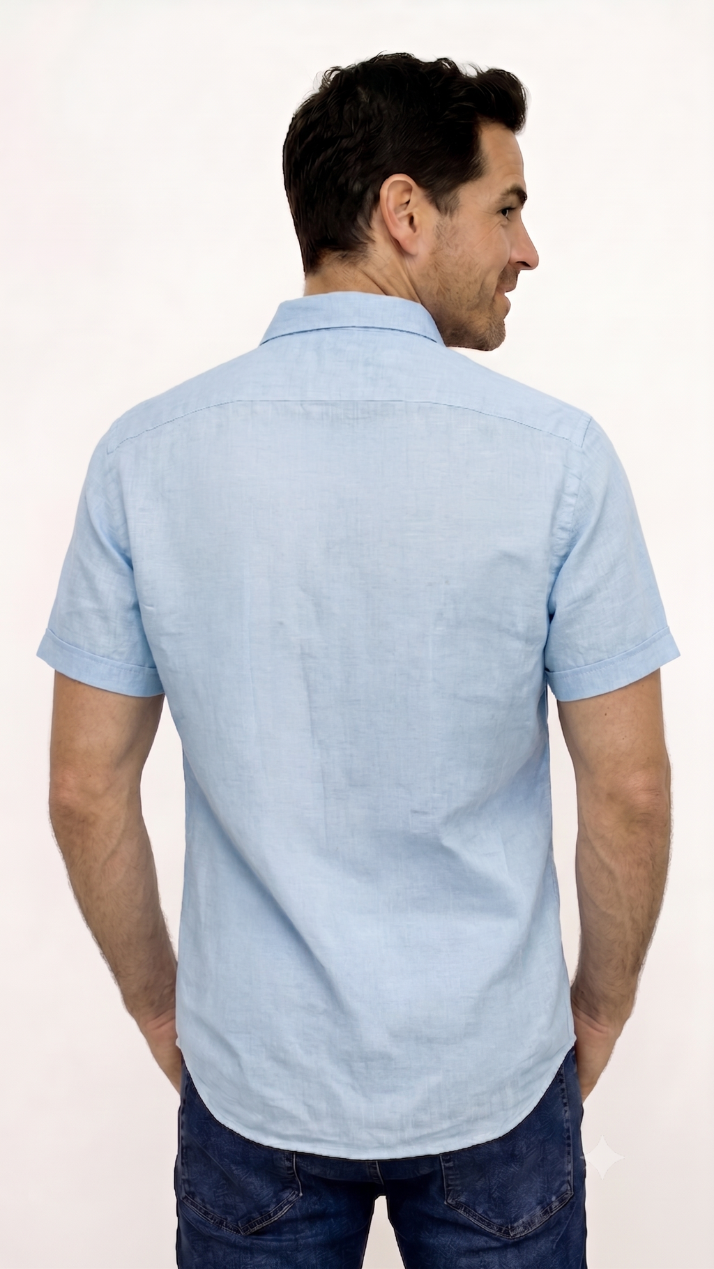 CAMISA LINO MANGA CORTA AZUL PARA HOMBRE