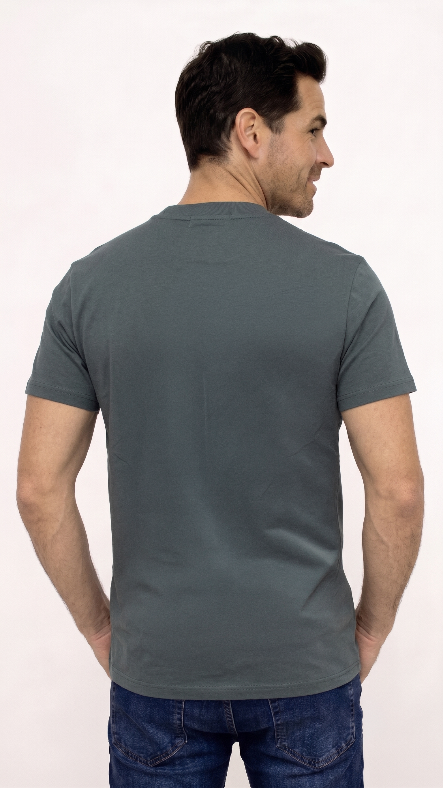 CAMISETA BÁSICA PESADA CUELLO REDONDO GRIS PARA HOMBRE