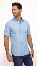 CAMISA LINO MANGA CORTA AZUL PARA HOMBRE