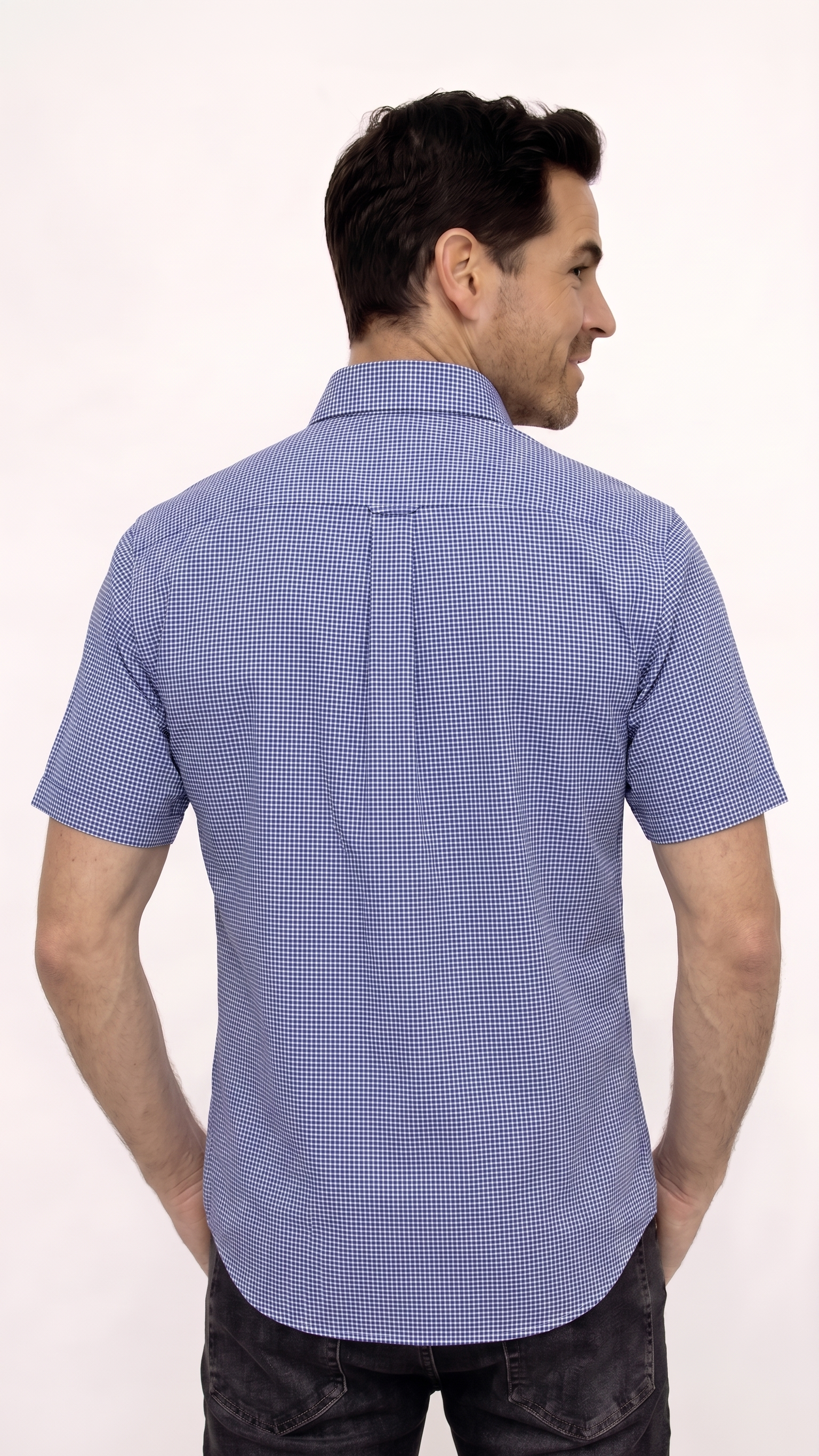 CAMISA MANGA CORTA A CUADROS AZUL PARA HOMBRE