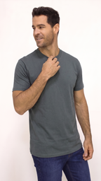CAMISETA BÁSICA PESADA CUELLO REDONDO GRIS PARA HOMBRE