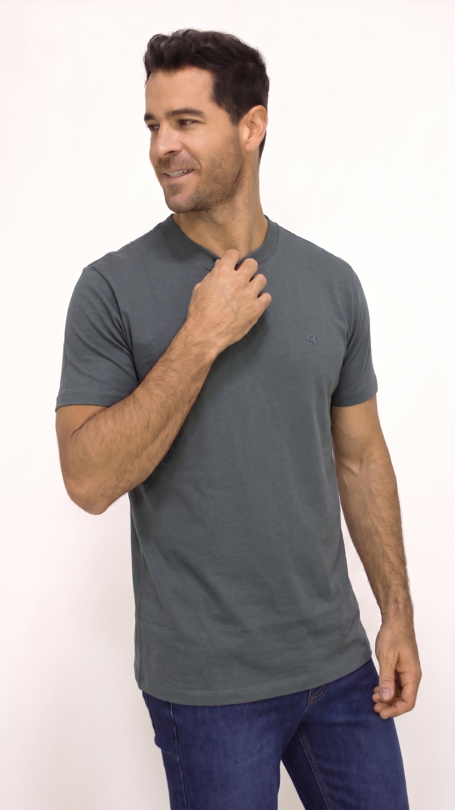 CAMISETA BÁSICA PESADA CUELLO REDONDO GRIS PARA HOMBRE