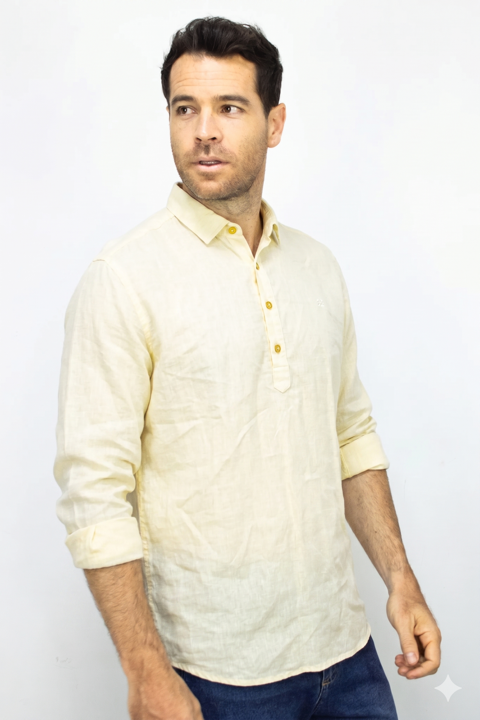 Camisa Lino Manga Larga Para Hombre