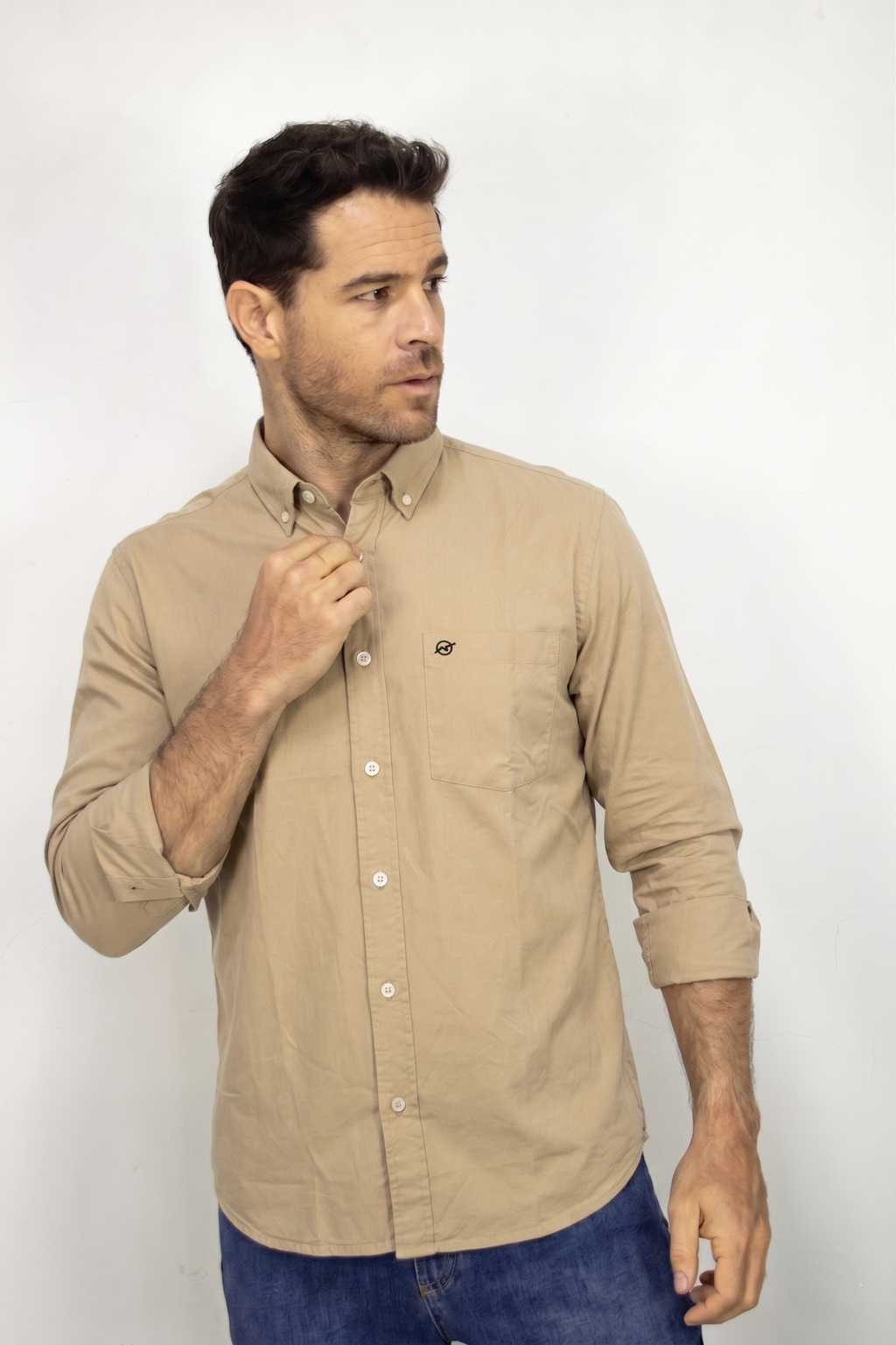CAMISA MANGA LARGA CAFE EN POPELINA PARA HOMBRE