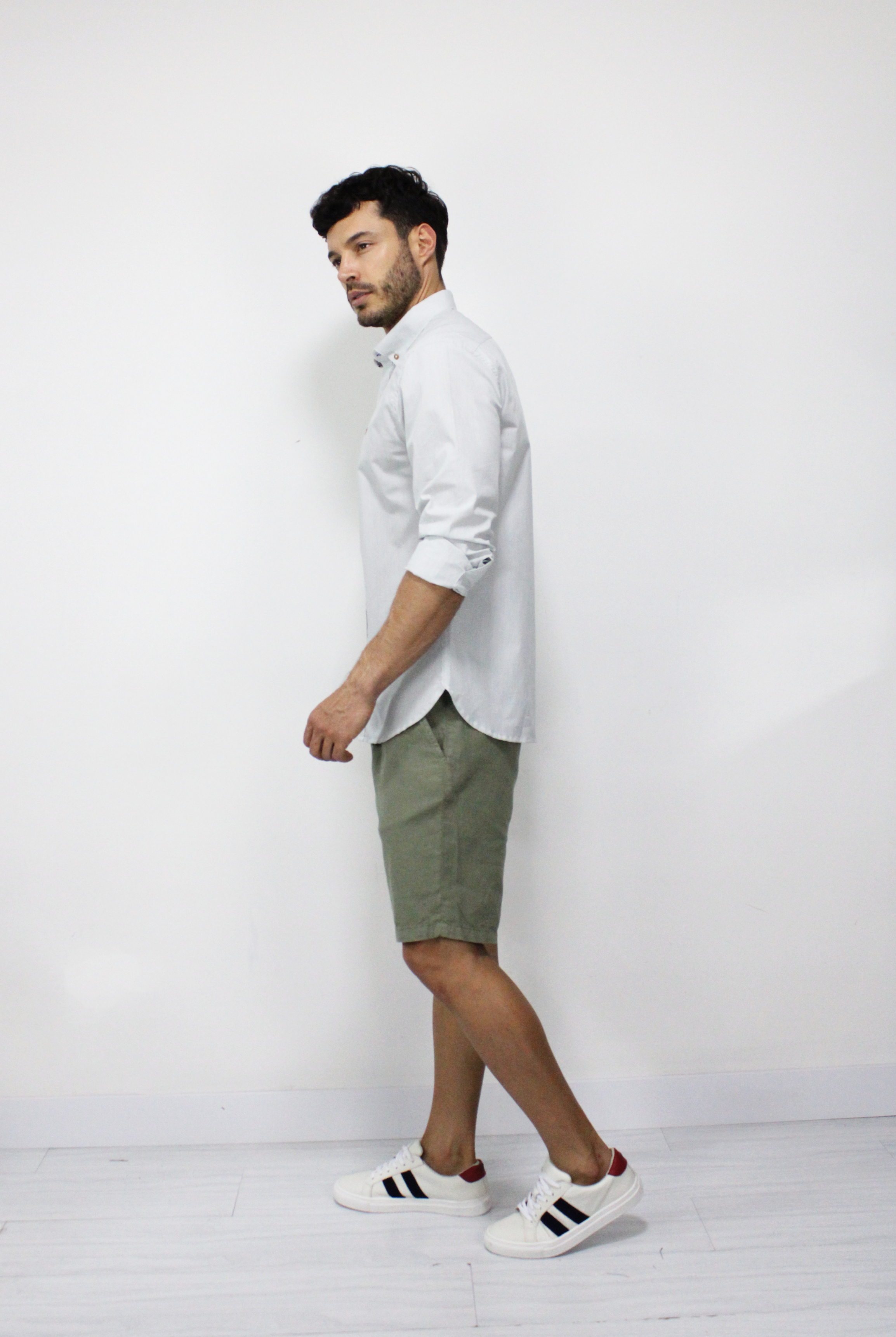 Camisa Manga Larga Líneas Verde Para Hombre CML3095