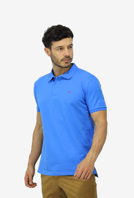 Camiseta Tipo Polo Azul Medio Para Hombre CPB05