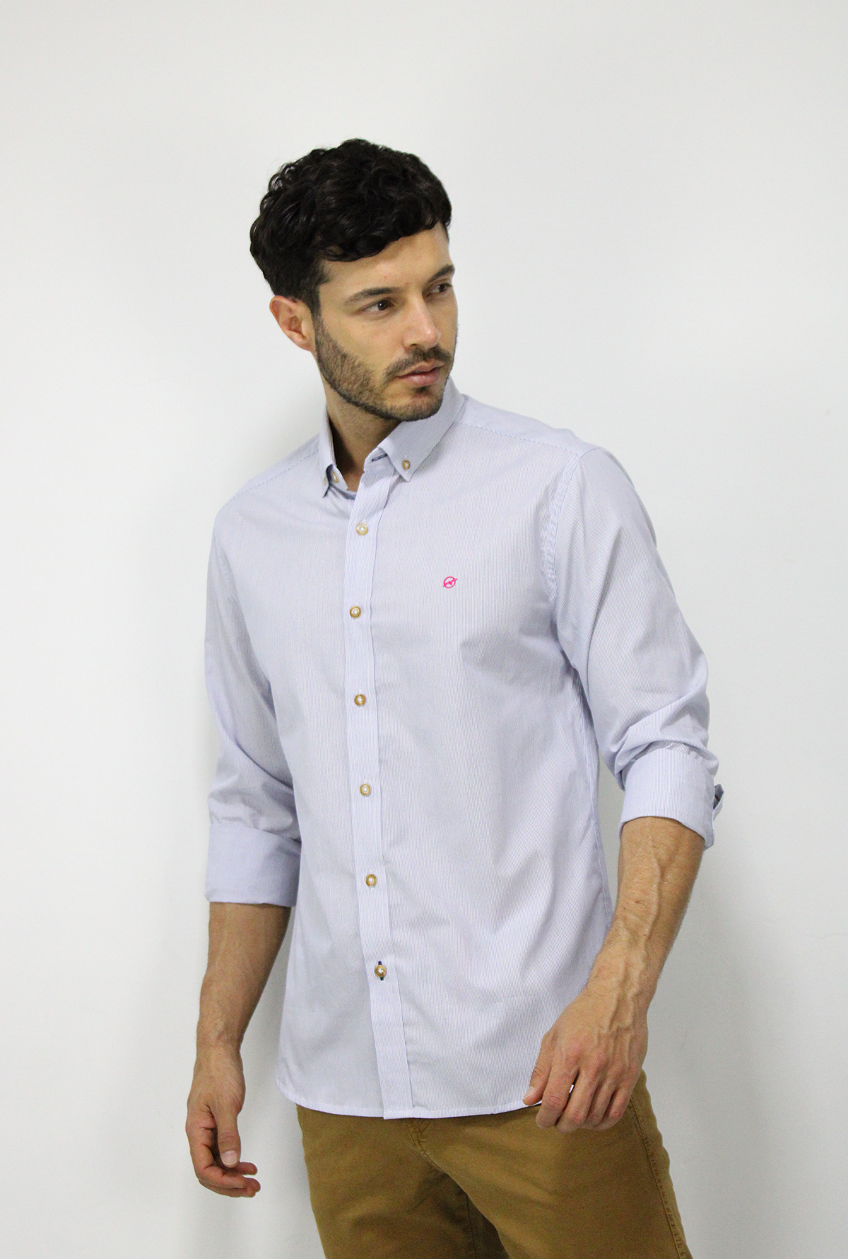 Camisa Manga Larga Líneas Azul Para Hombre CML3096