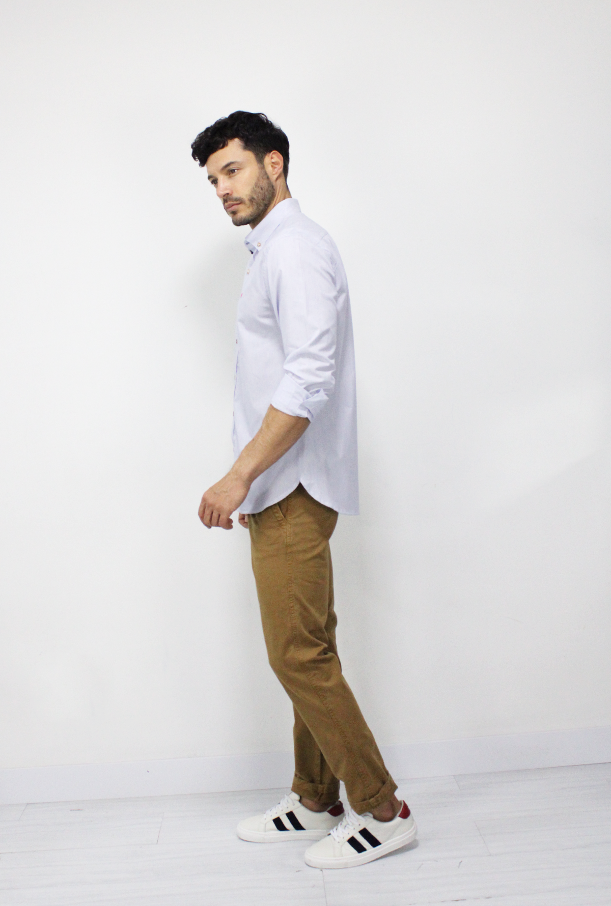 Camisa Manga Larga Líneas Azul Para Hombre CML3096