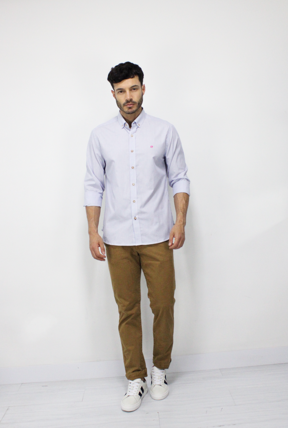 Camisa Manga Larga Líneas Azul Para Hombre CML3096