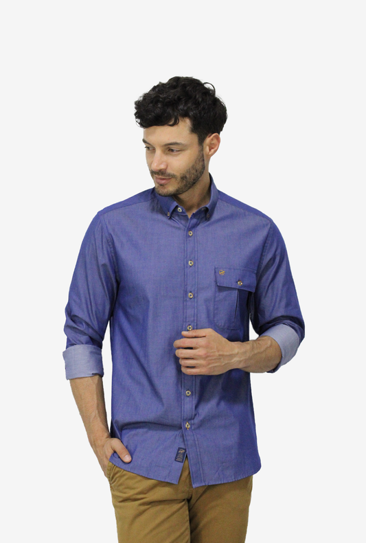 Camisa Manga Larga Azul Para Hombre DMCML14