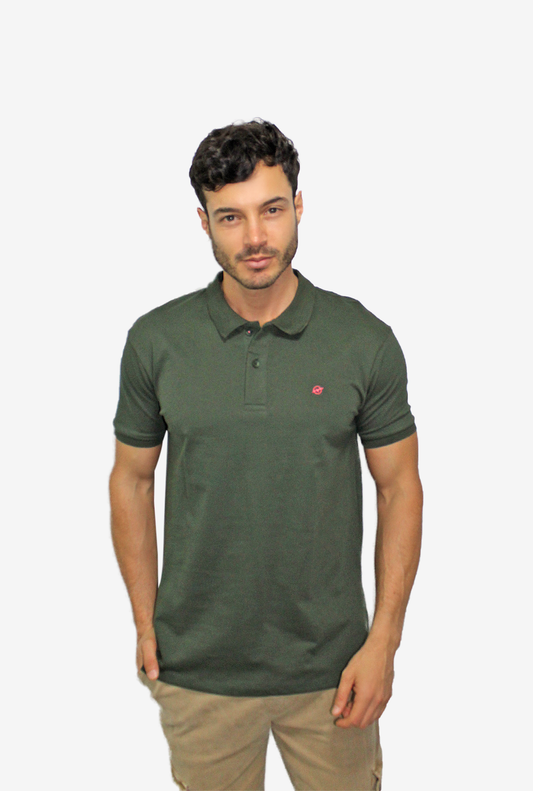Camiseta Tipo Polo Verde Militar Para Hombre CPB08