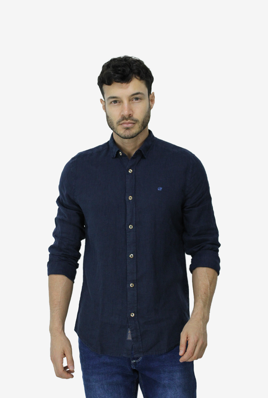 Camisa Manga Larga de Lino  Azul para Hombre CML3053