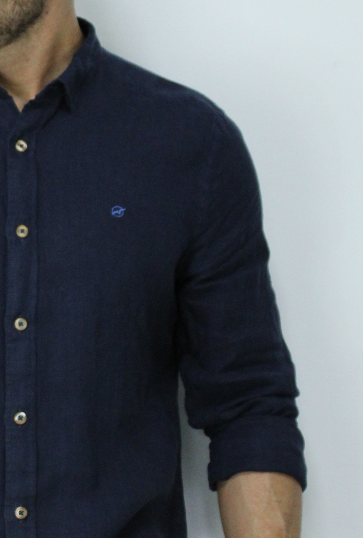 Camisa Manga Larga de Lino  Azul para Hombre CML3053