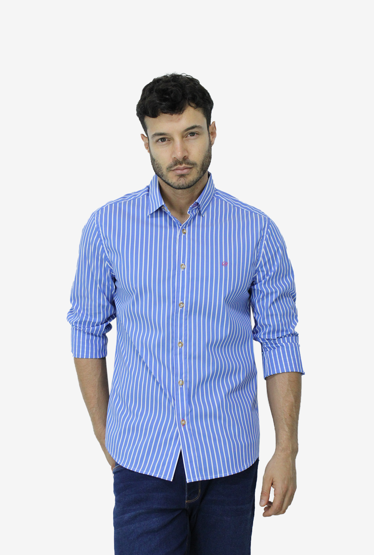 Camisa Manga Larga Azul Medio Para Hombre DMCML3118