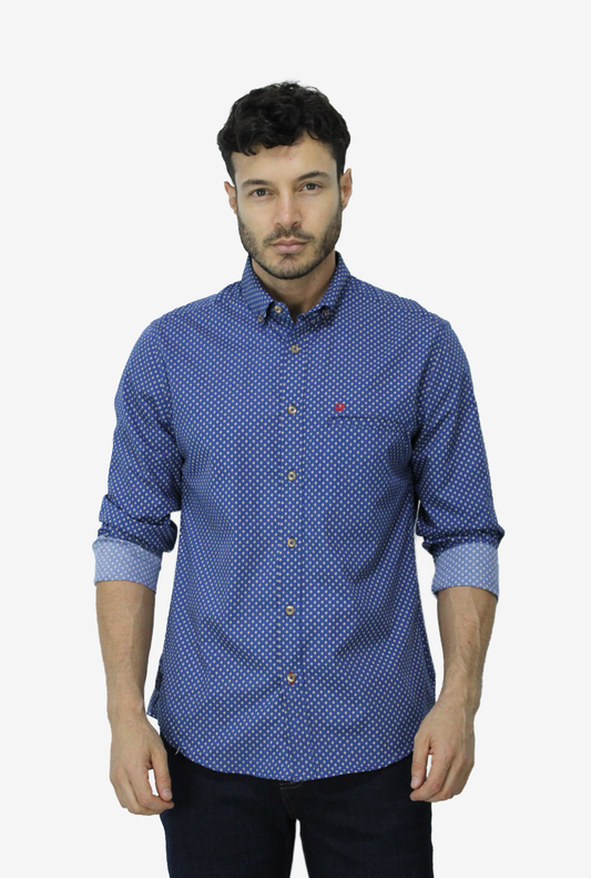 Camisa Manga Larga Azul Medio Para Hombre DMCML3113