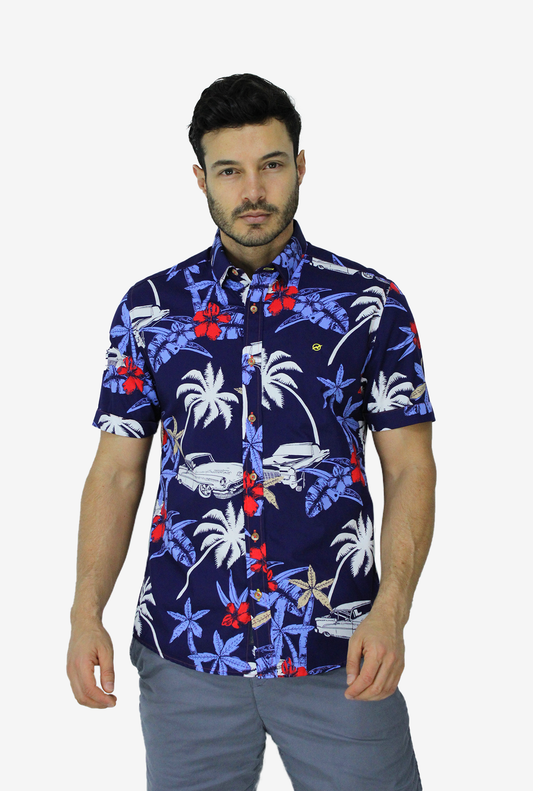 Camisa Manga Corta Azul Rojo Hombre DMC3063