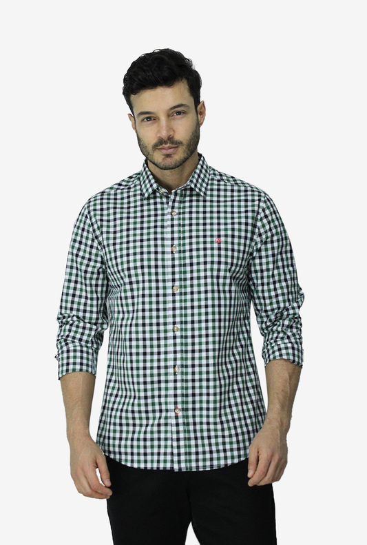 Camisa Manga Larga Cuadros Verde Negro para Hombre CML3100