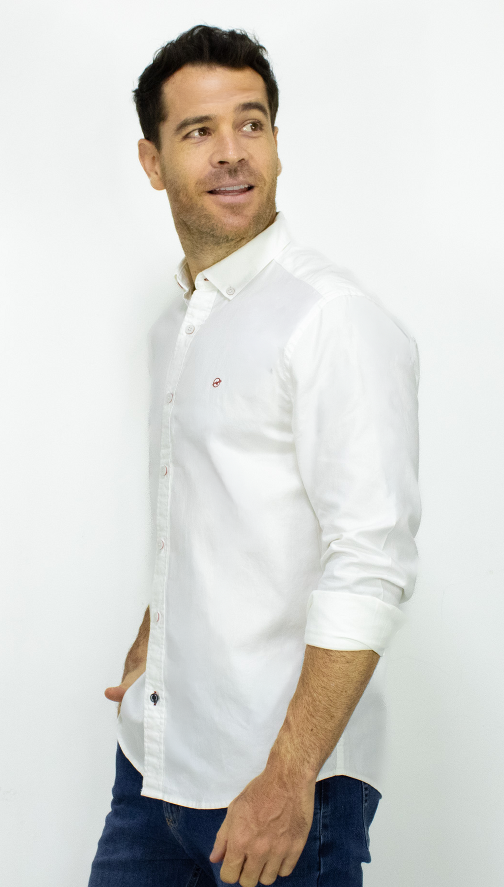 Camisa Manga Larga Oxford Blanca Para Hombre