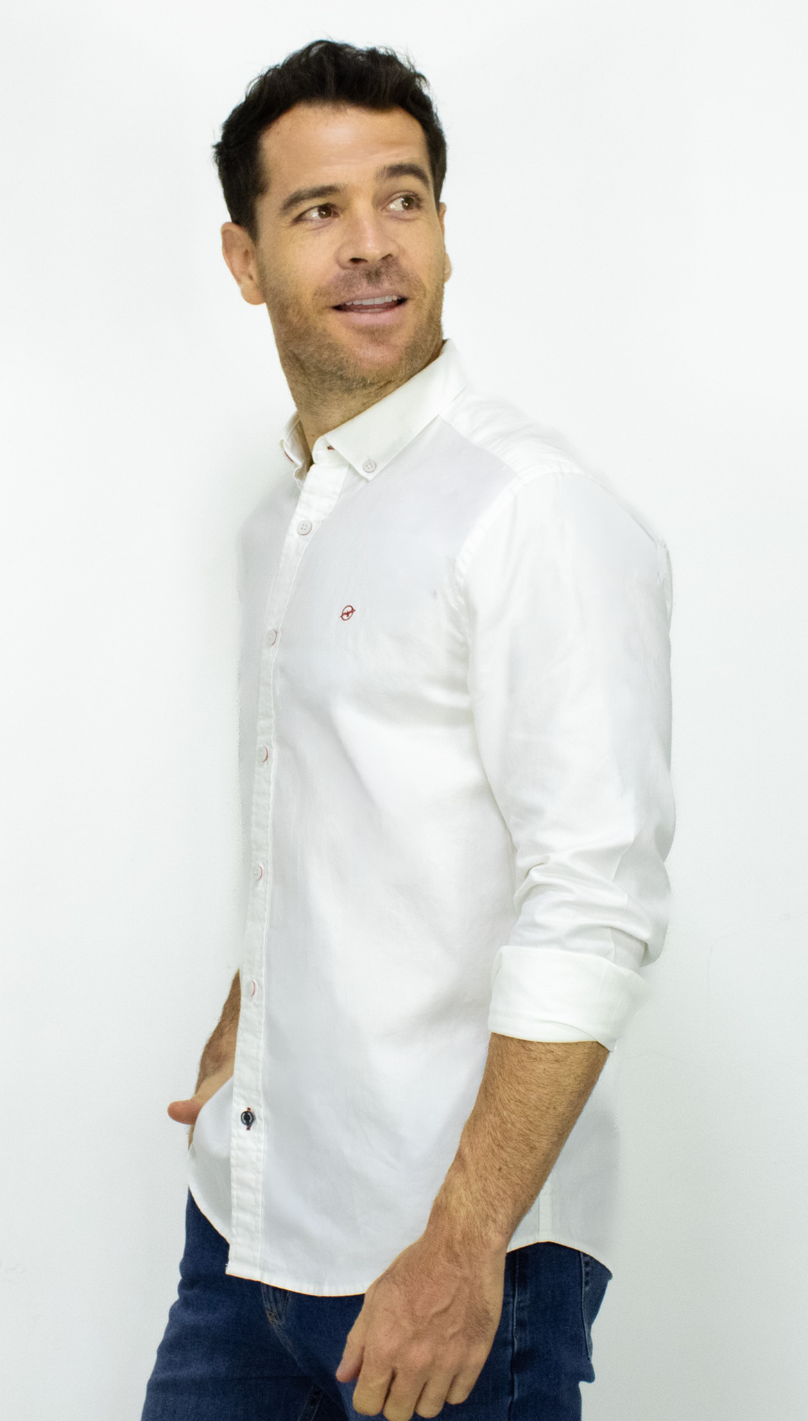 Camisa Manga Larga Oxford Blanca Para Hombre