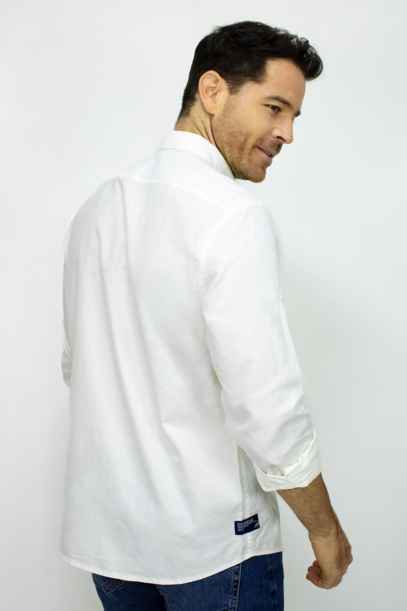 Camisa Manga Larga Oxford Blanca Para Hombre