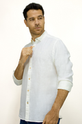 Camisa De Lino Manga Larga Blanca Para hombre