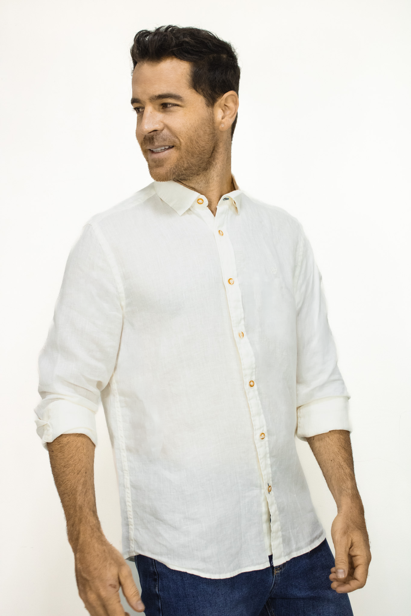 Camisa De Lino Manga Larga Blanca Para hombre