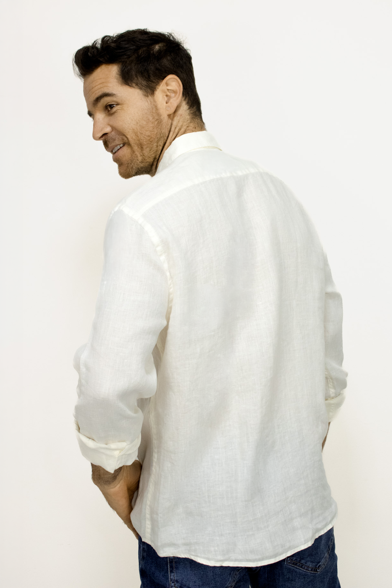 Camisa De Lino Manga Larga Blanca Para hombre