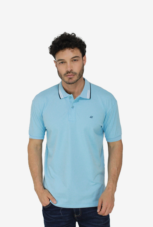 Camiseta Tipo Polo Azul Claro Para Hombre DMPOUT03