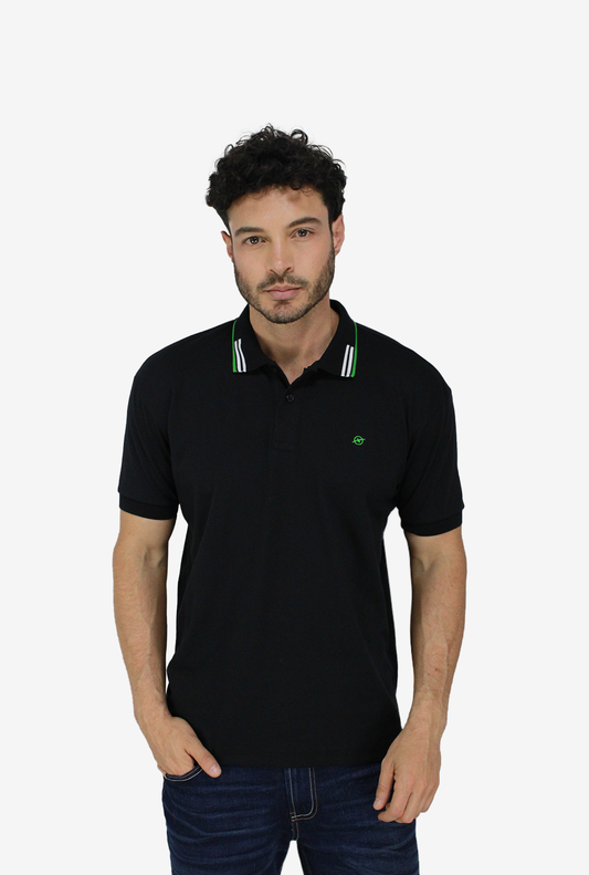 Camiseta Tipo Polo Negra Para Hombre DMPOUT03