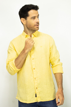 Camisa de Lino Manga Larga Amarilla para Hombre