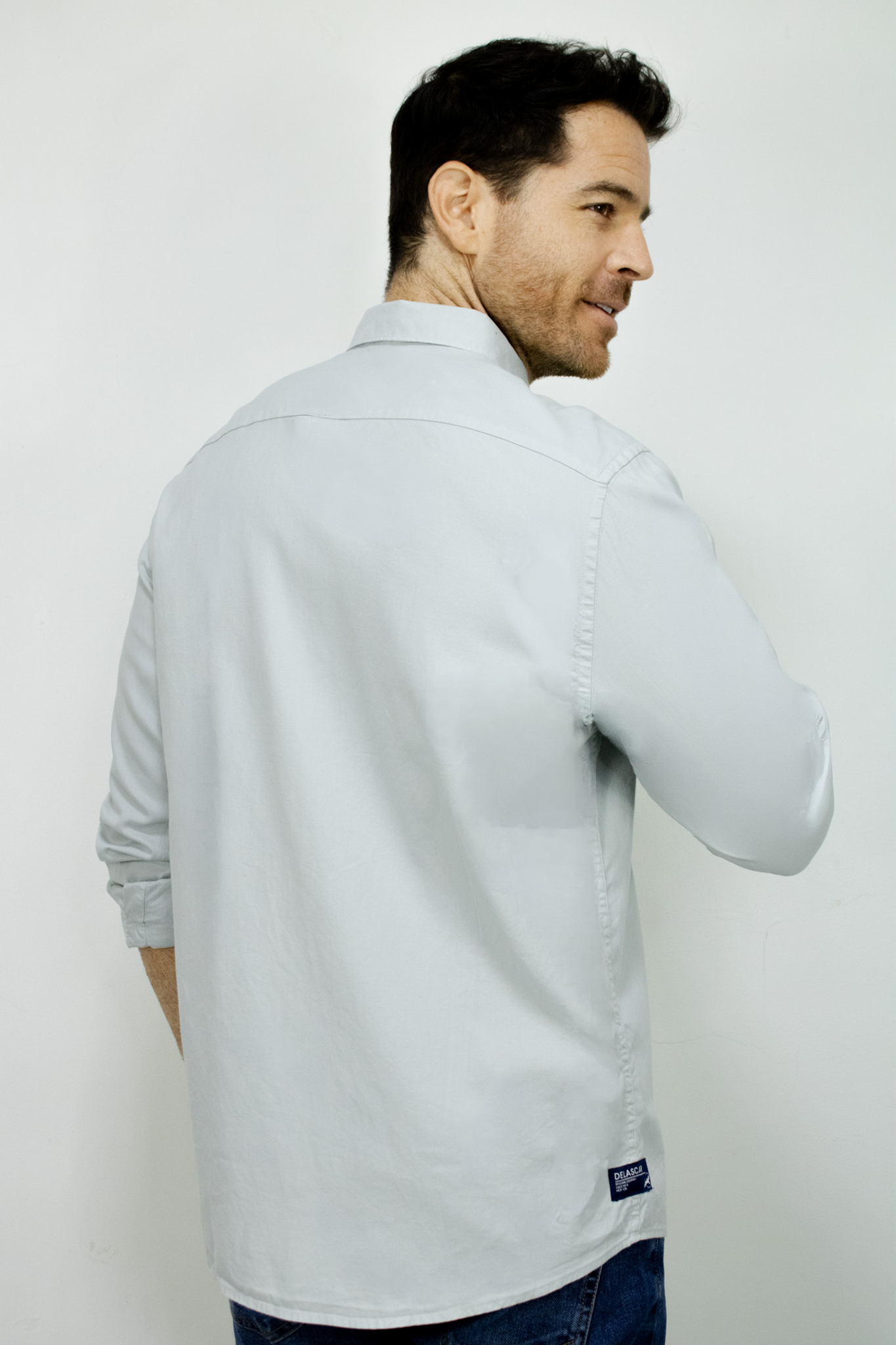 Camisa Manga Larga Gris Oxford Para Hombre