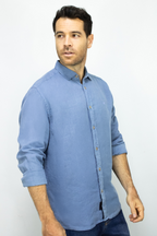 Camisa de Lino Azul Manga Larga para Hombre