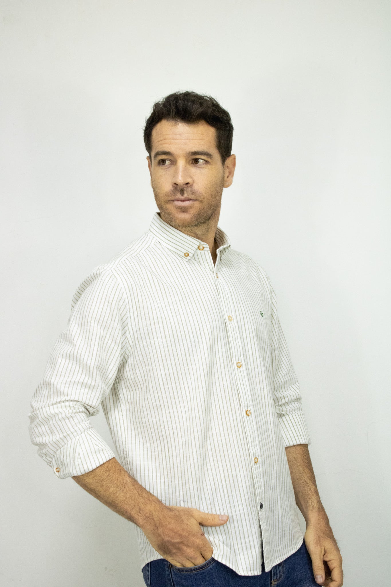 CAMISA MANGA LARGA RAYAS EN ALGODON PARA HOMBRE